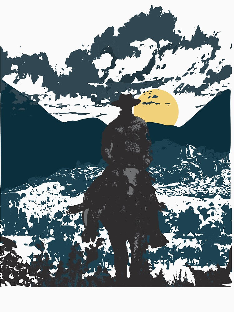 Western Lone Cowboy Shirt Country Rancher Riding Into Sunset by Creekman Designs