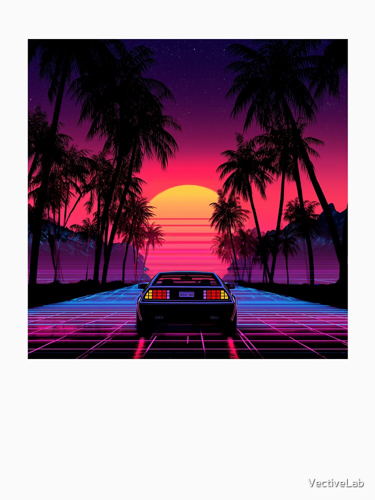 Retrowave Sunset Drive, 80s Synthwave Aesthetic by VectiveLab