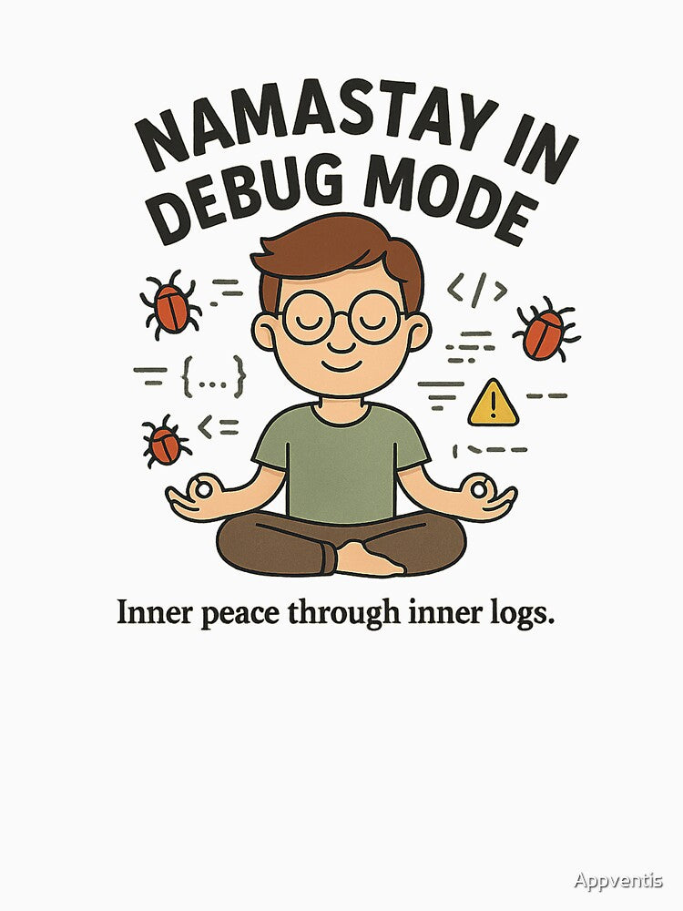 Namastay in Debug Mode T-Shirt – Funny Meditation Shirt for Developers & Coders by Appventis