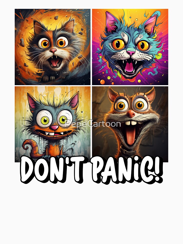 Don't panic Crazy kitty. Cartoon funny design by PepeCartoon