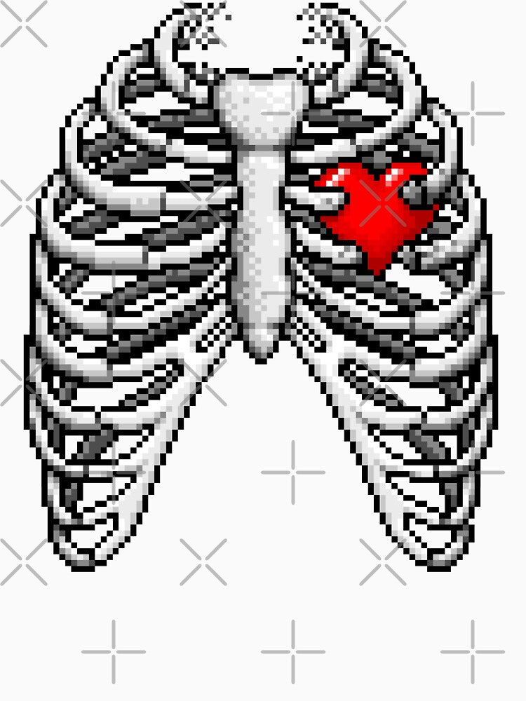 Retro Heart pixel skeleton by GEEKsomniac