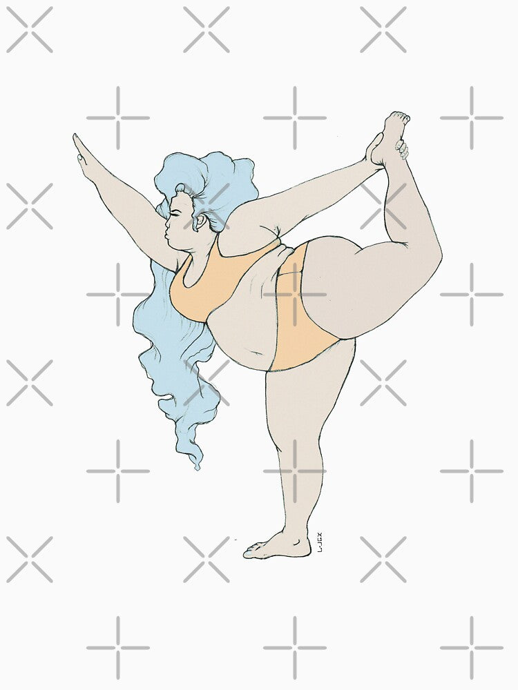 curvy blue hair woman  practice yoga asana dancer pose by Pastelove
