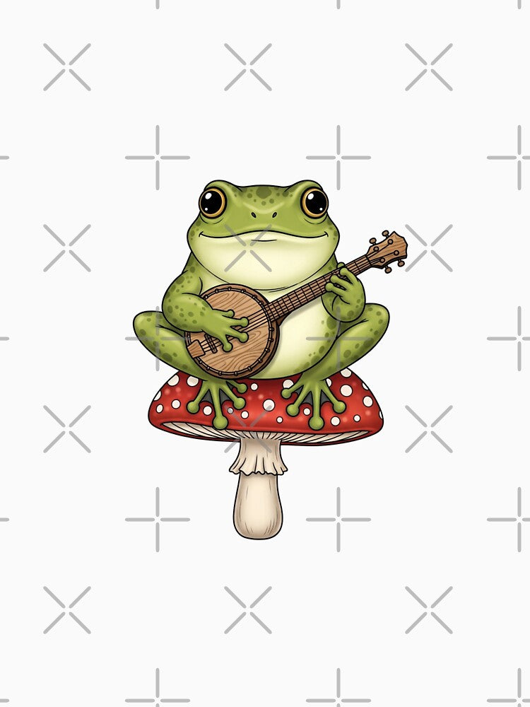 Frog on a Mushroom Playing- Banjo by Denim Art Studio