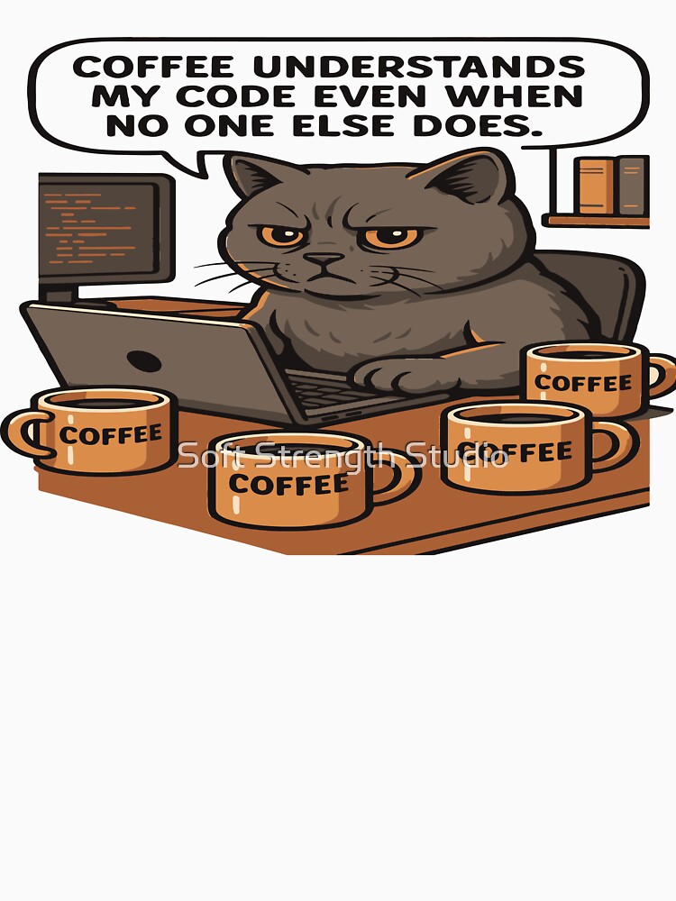 Caffeinated Coder Cat – British Shorthair Secret to Success by Soft Strength Studio