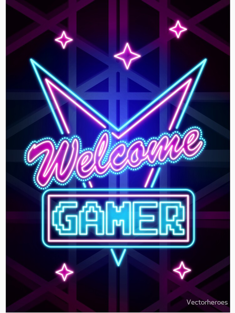 Welcome Gamer Neon Art Typography by Vectorheroes