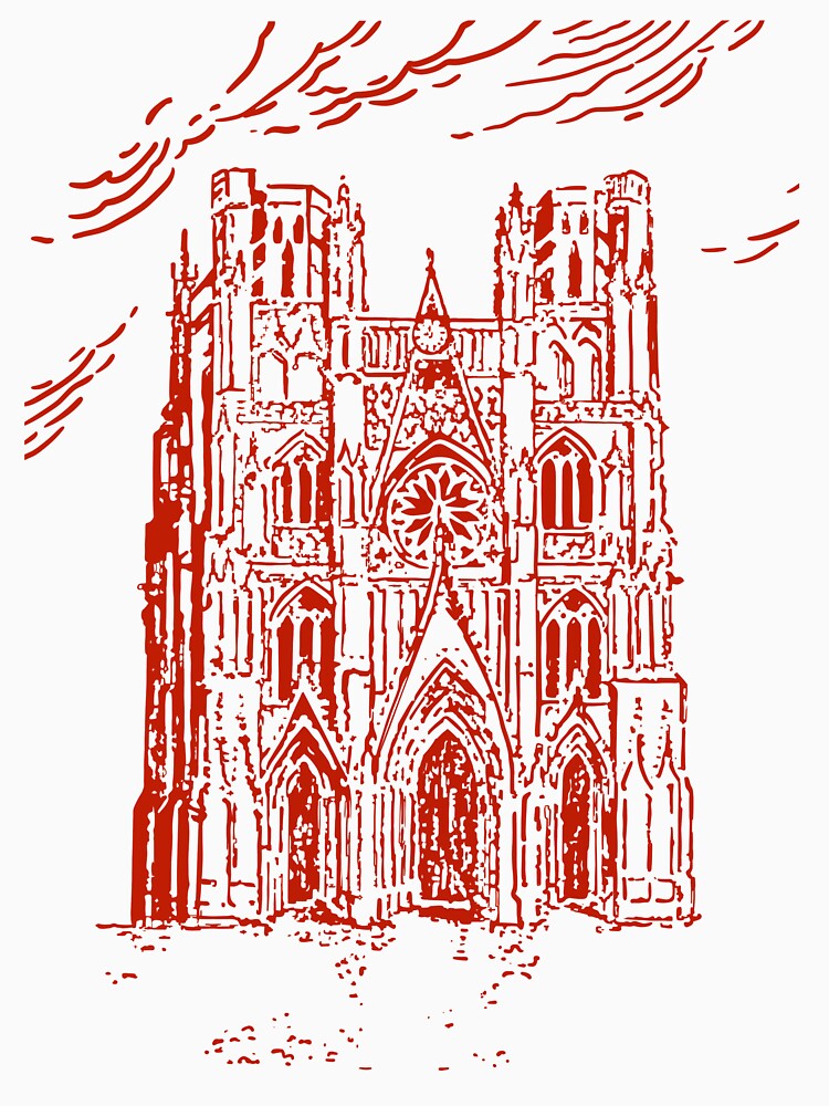 Gothic Castle Engraving Line Art - Red Version by Arcane Orchid