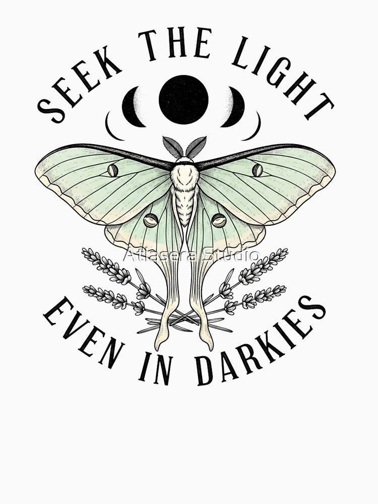 Seek The Light Luna Moth - Vintage Celestial T-Shirt by Atlasera Studio