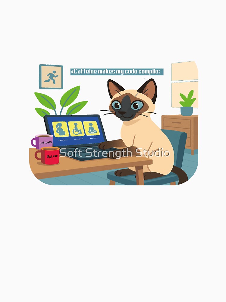 Siamese Cat Coder  – Funny Programmer Coffee lover by Soft Strength Studio
