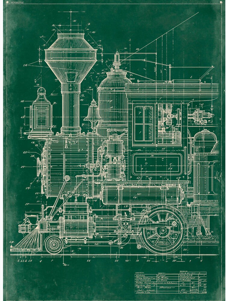 Vintage Steampunk Locomotive Blueprint by Visual Foundry