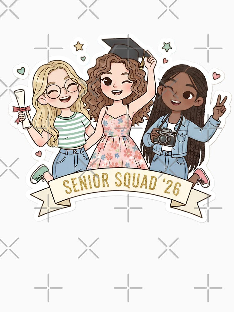 High School Senior Squad 2026 Cute Graduation Girls Sticker | Best Friends Grad Squad PNG | Class of 2026 Gift Idea by Bhaskar Digital Art