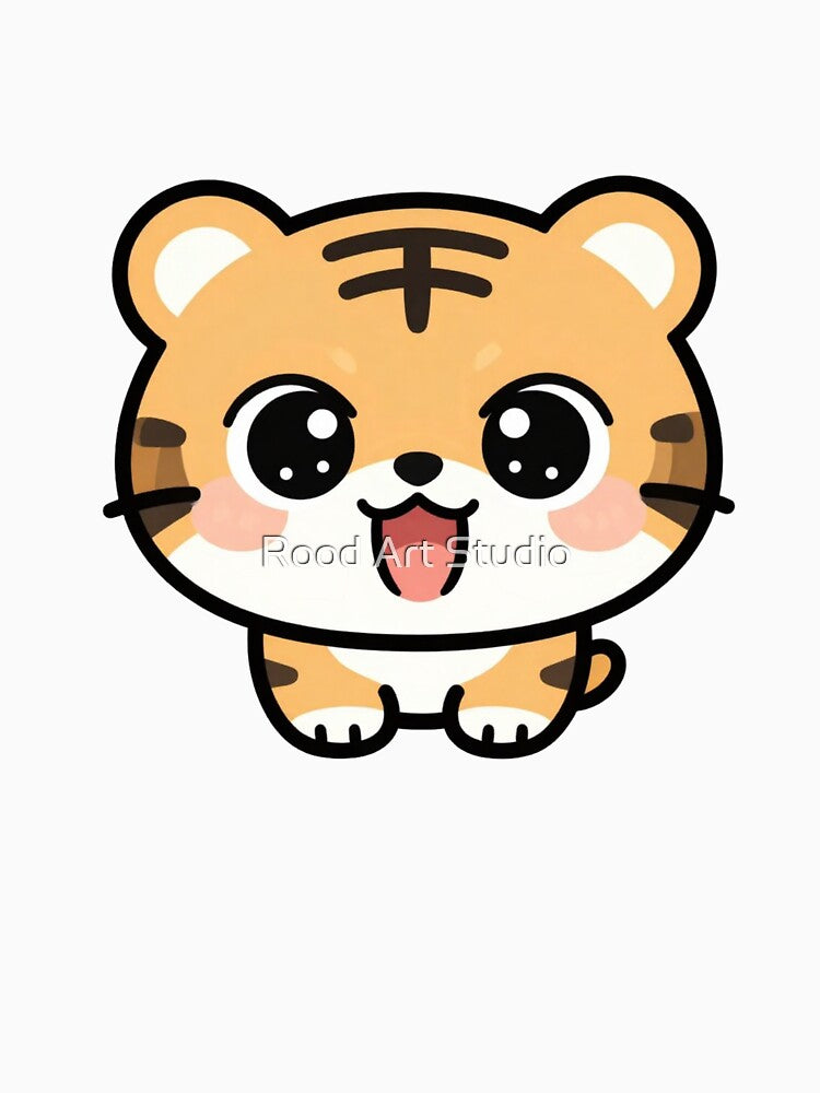 Cute Laughing Kawaii Tiger Cartoon | Adorable Tiger Sticker & Gift Design by Rood Art Studio