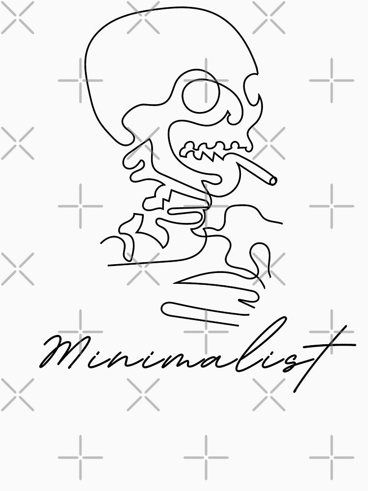 Funny Minimalist Skull - Minimalist Art - Skull with Cigarette by The Red Nox