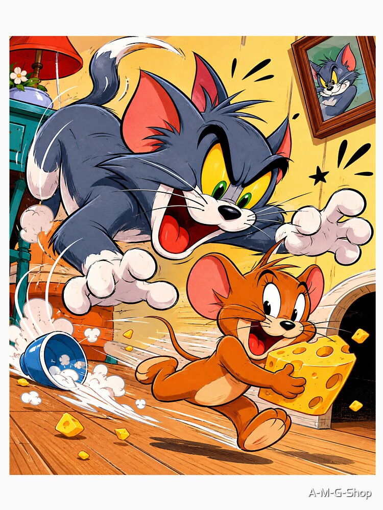 om and Jerry Retro Cartoon - Vintage Nostalgia Cheese Chase by A-M-G-Shop
