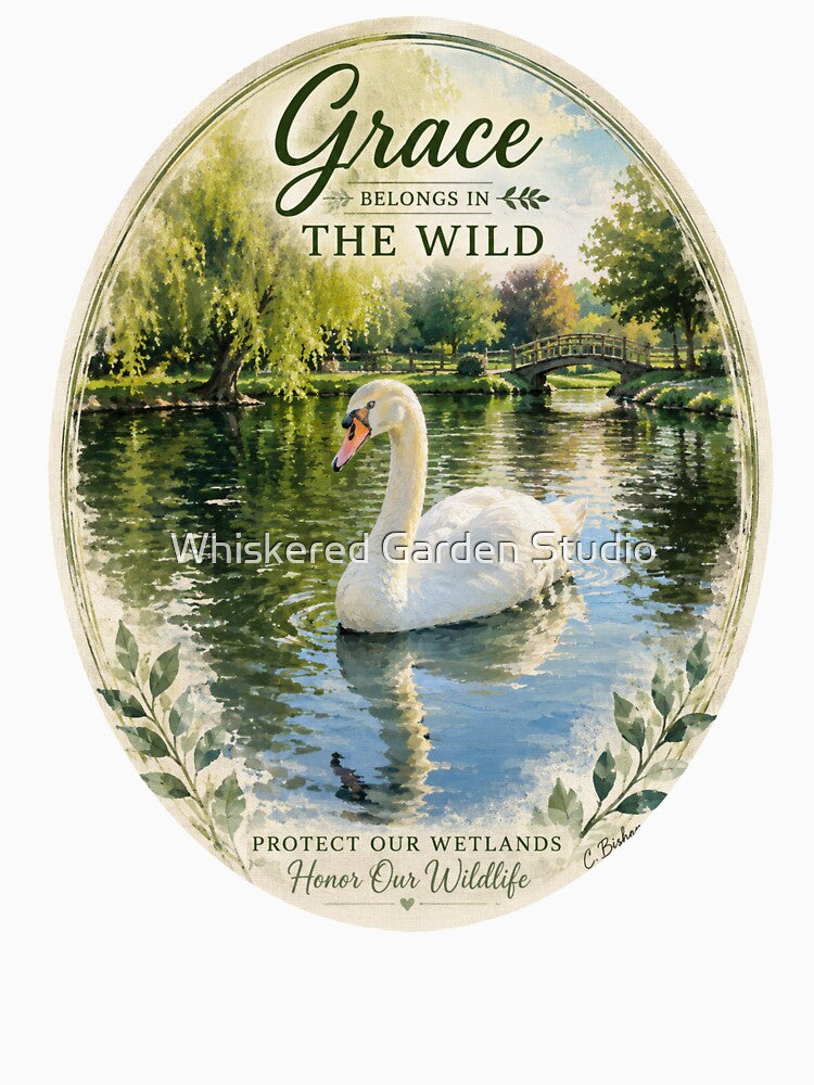 Grace Belongs in the Wild | Swan Wetland Art | Protect Our Wetlands by Whiskered Garden Studio