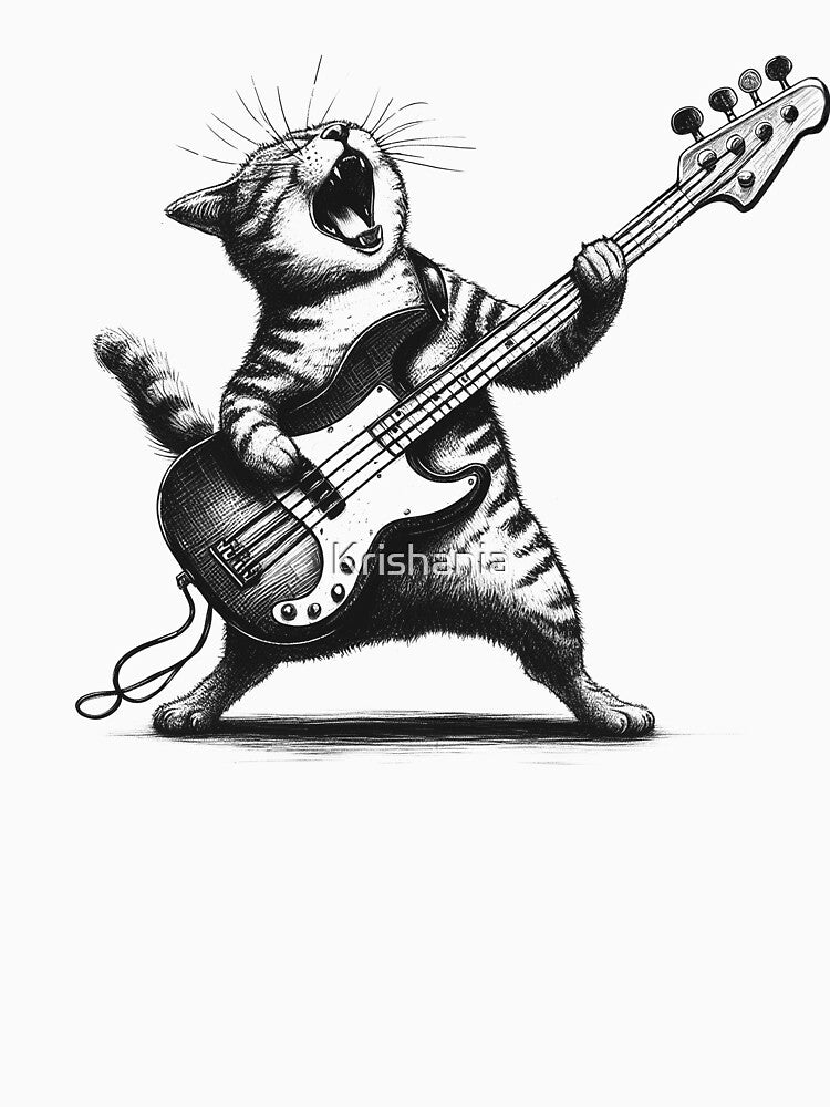 Cat Playing Bass Guitar Lover Cat Bassist by Kimberley King Art  King Art