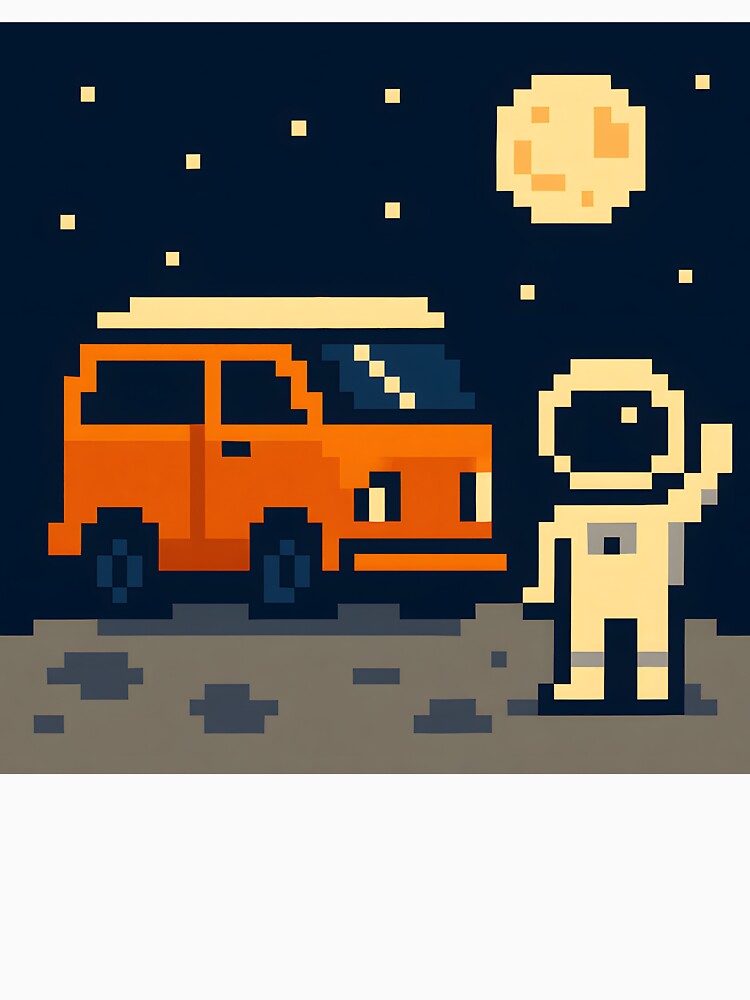Orange Space Van & Astronaut – Minimal Pixel Art by MisterHelmut