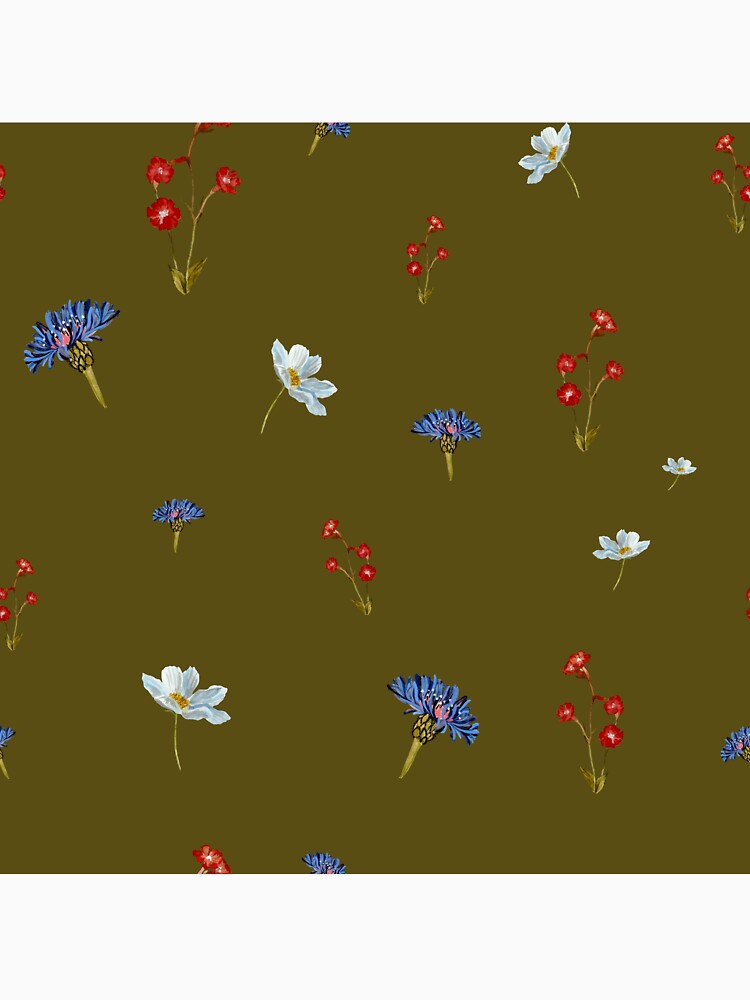 Flower blue red daisy seamless watercolor pattern green by Yana Mustafina | Boho Soulful Designs