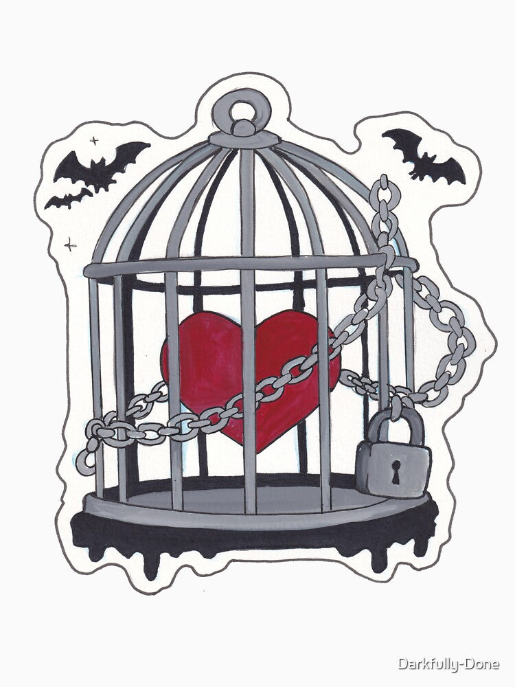 Caged Heart Pastel Goth Art — Chained Heart & Bats Dark Romance Print by Darkfully-Done