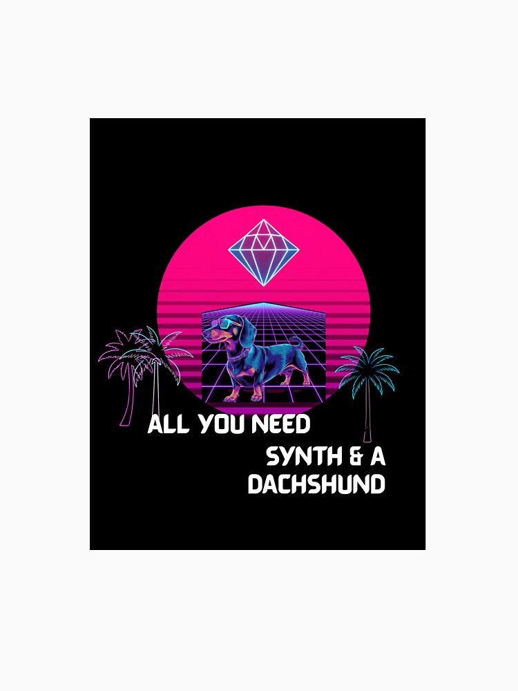 80s Synthwave Dachshund Neon Cyberpunk Vaporwave Grid by Gameshalah's Designs Hub