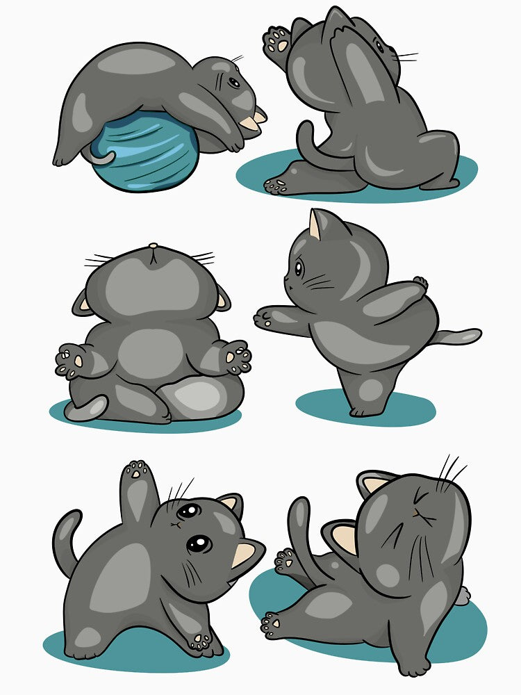 Funny Yoga Cat Sticker Pack - Cute Grey Kitten Doing Yoga Poses by LYAN-STORE