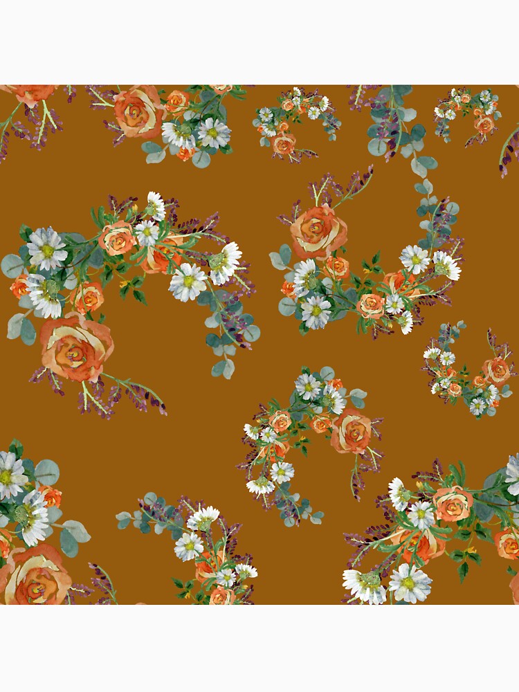 Flower rose daisy branch pattern a watercolor brown by Yana Mustafina | Boho Soulful Designs