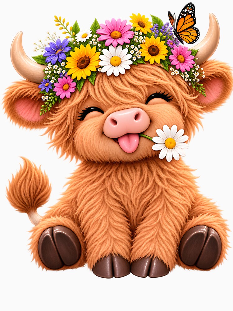 Cute Highland Cow with Flower Crown by TinyWeird