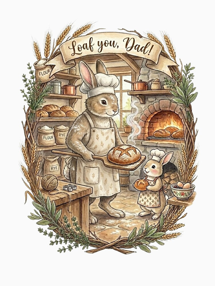 Loaf You Dad Funny Baker Bunny Watercolor Father's Day Gift by TatiK-Treasures