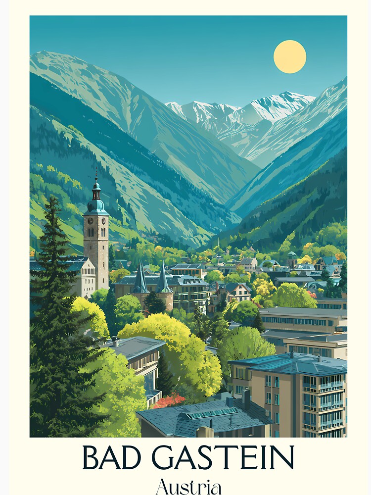 Bad Gastein Austria Vintage Travel Poster - Historic Spa Town View by TuncGK