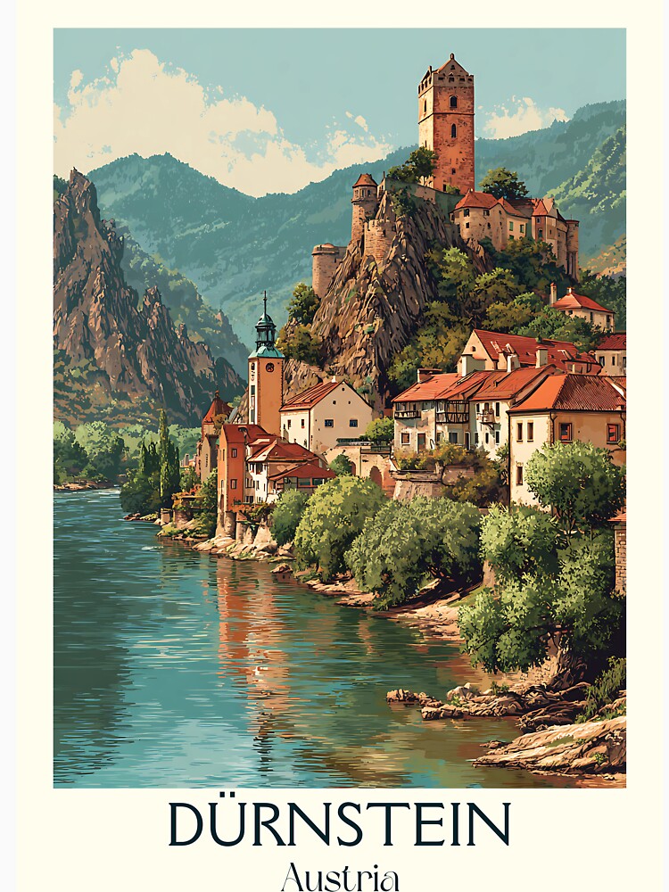 Dürnstein Austria Vintage Travel Poster - Wachau Valley Castle Town by TuncGK
