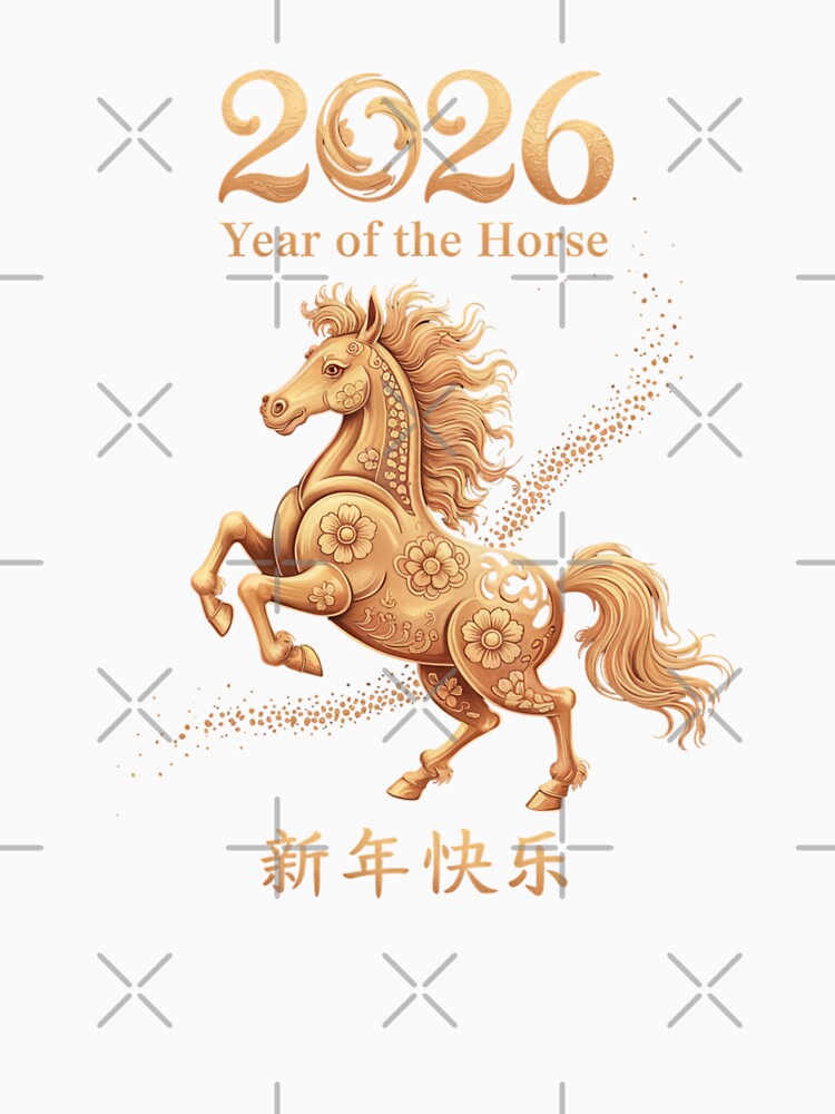2026 Year of the Horse Golden Horse Chinese New Year Design by Gogetgiggles