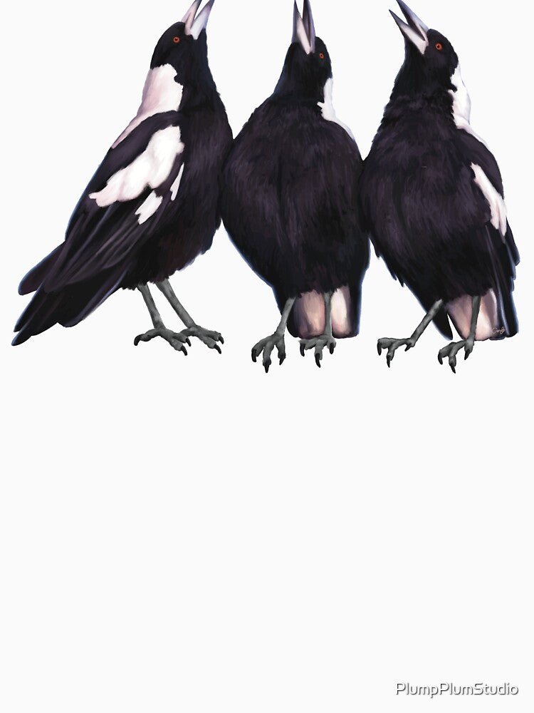 Trio of warbling magpies. Australian theme decor, original artwork. Unique gift. by PlumpPlumStudio