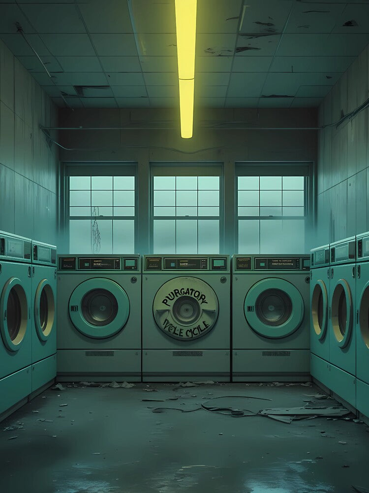 PURGATORY CYCLE - Liminal Space Laundromat Art for Horror Fans & Dreamcore Aesthetic, Glow-in-the-Dark Posters by Rilindi