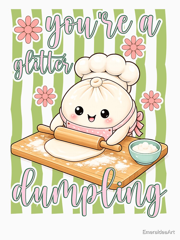 You Are a Glitter Dumpling Chef – Retro Stripes Floral Baking Design by EmeraldeaArt