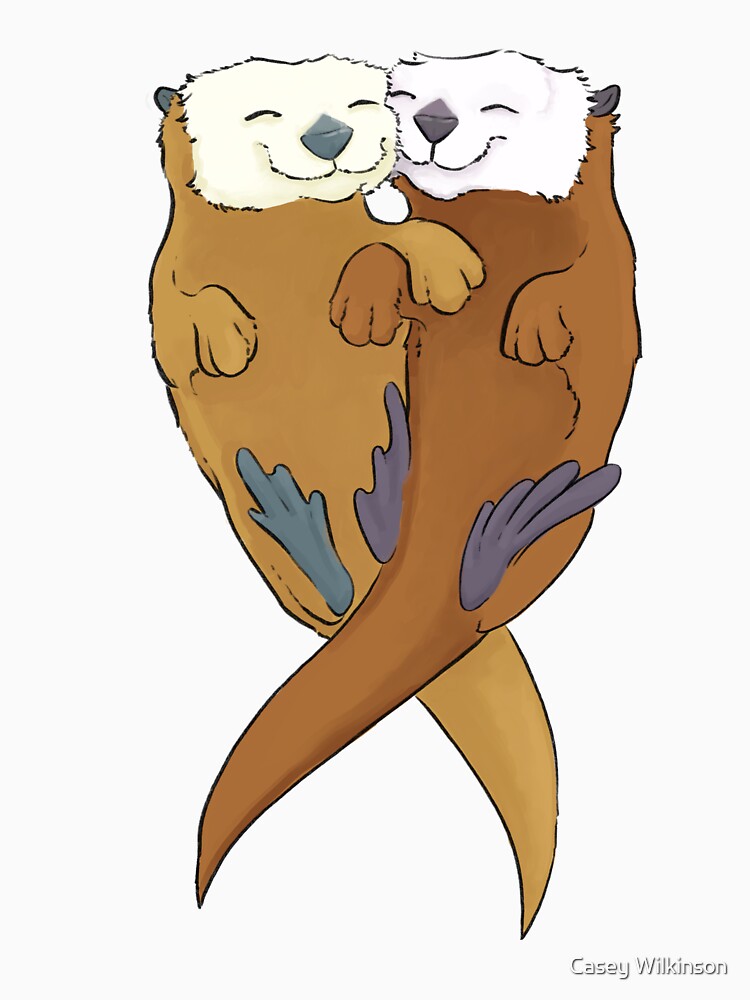 Snuggle Otters Holding Hands by Casey Wilkinson