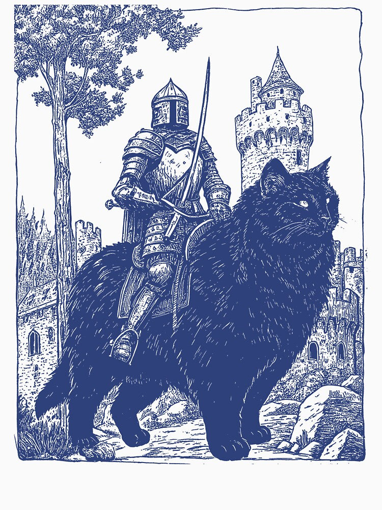Knight Cat Rider Vintage T-Shirt, Retro 90s Graphic Tee, Funny Medieval Shirt, Grimdark Dark Art, Meme Gift For Him, Fairycore Style by Rosqzz