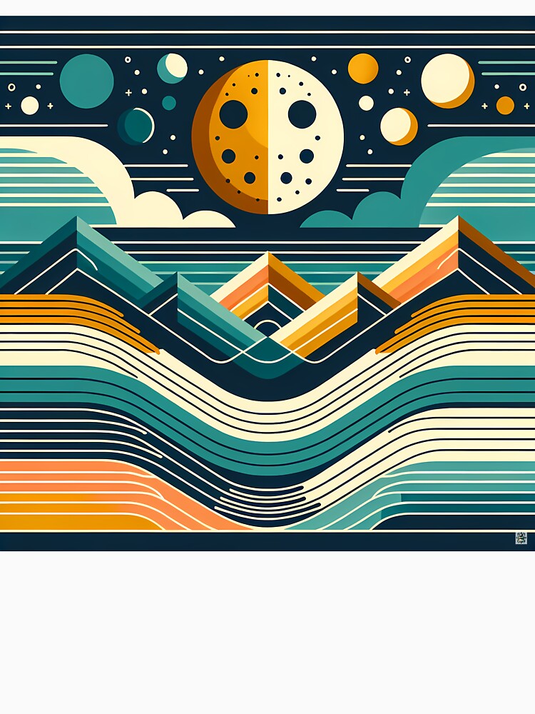 Geometric Moon Over Layered Mountains by InkSmithery