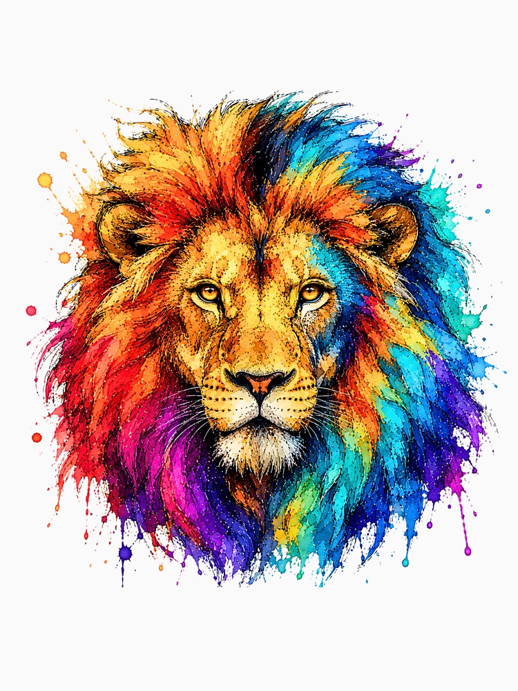 Colorful Lion Watercolor Art – Majestic Wildlife Portrait Illustration by ColorSplash123