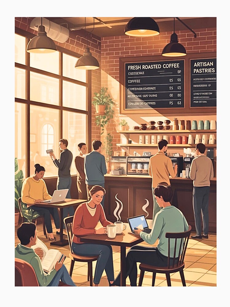 Coffeeshop With People Sitting In Themor Standing By Them by Echo Aesthetics