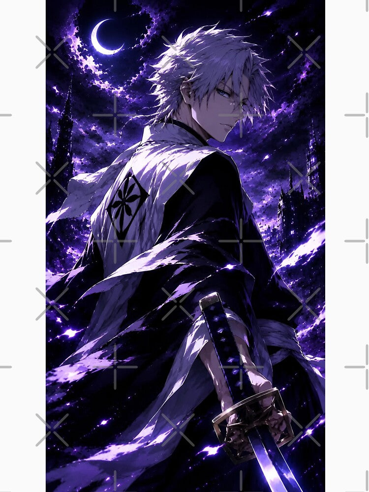 Hitsugaya Toshiro |Moonlit Soul Reaper Warrior | Dark Fantasy Katana Anime Art Purple Night Aesthetic by Dyan4