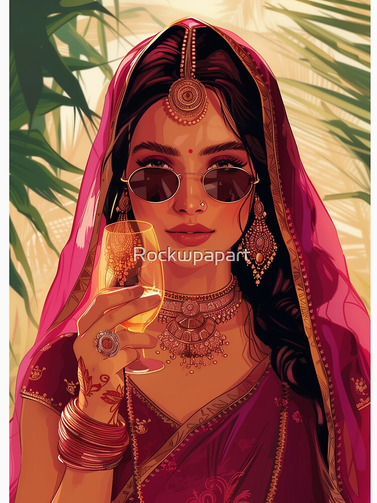 Modern Indian Woman Drinking Art by Rockwpapart