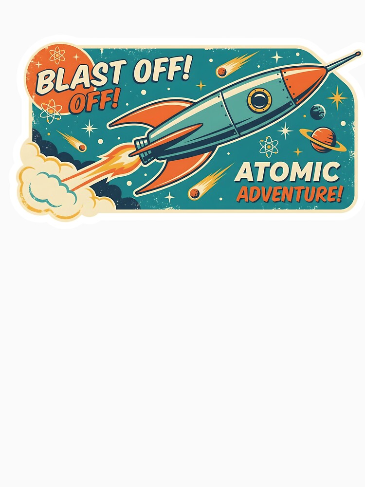 Retro 50s Atomic Space Rocket Sticker by Strip to Stick