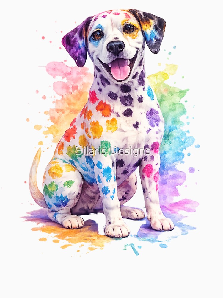 Rainbow Dalmatian Watercolor – Colorful Paint Splatter Dog Art by Silaris Designs