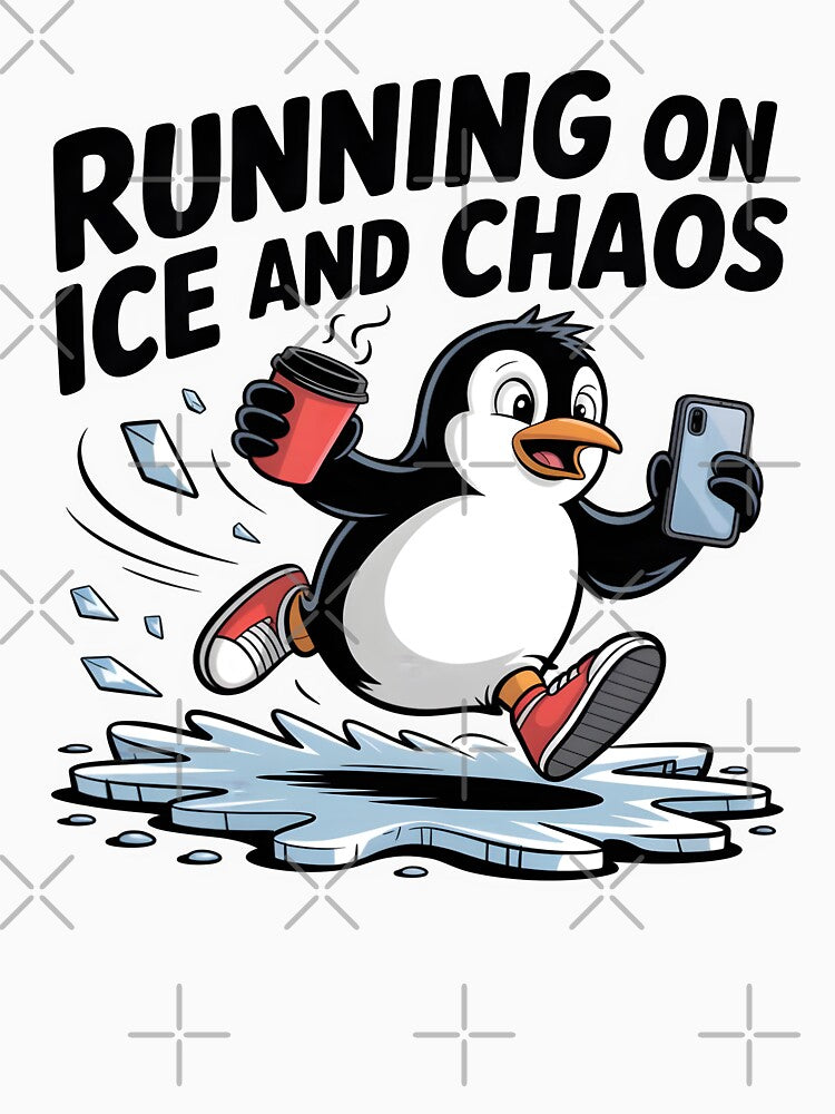 Running on Ice and Chaos – Funny Winter Penguin by Jollys-ArtShop