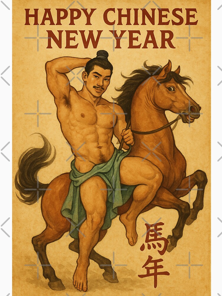 Chinese New Year Horse Rider Greeting with Muscular Man by Aryabek