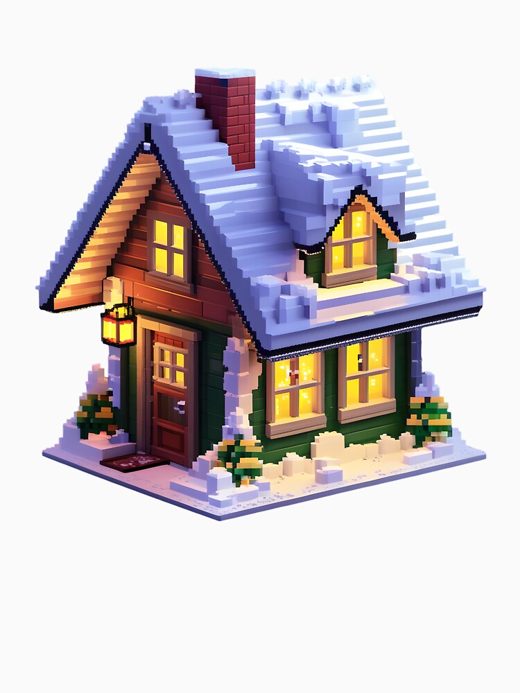 Cute Pixel Winter Cabin with Snowy Roof and Warm Glow by BankMano