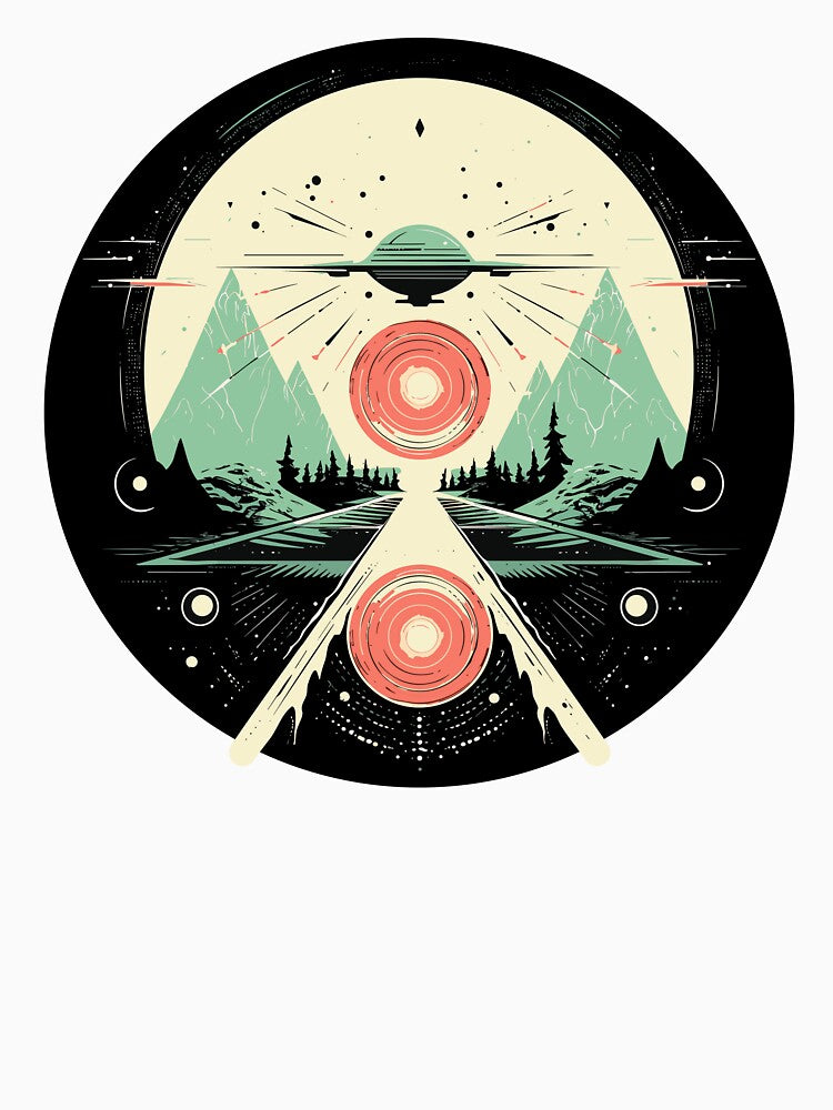 Mid Century Modern UFO Mountain Geometric Retro Space Art by NaturesRepose