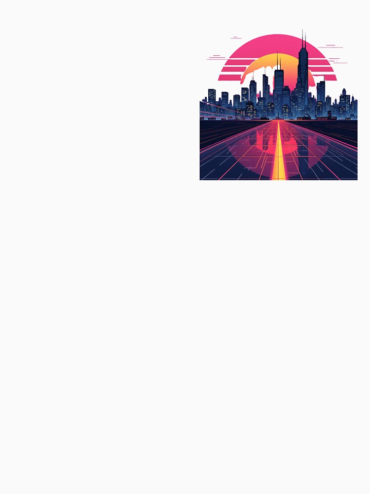 Retro Synthwave Cityscape T-Shirt – Vaporwave Sunset Skyline | Cyberpunk, 80s Aesthetic Shirt by OanaArt