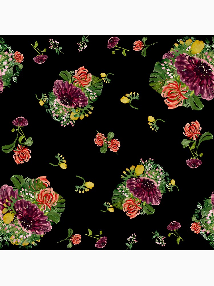 Dahlia palm flower pattern a watercolor black by Yana Mustafina | Boho Soulful Designs