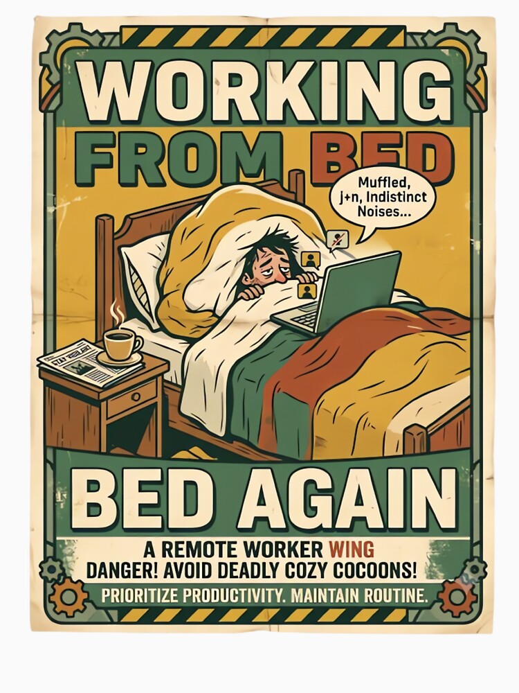 Working From Bed Again Funny Vintage Remote Worker Safety Poste by urbinet