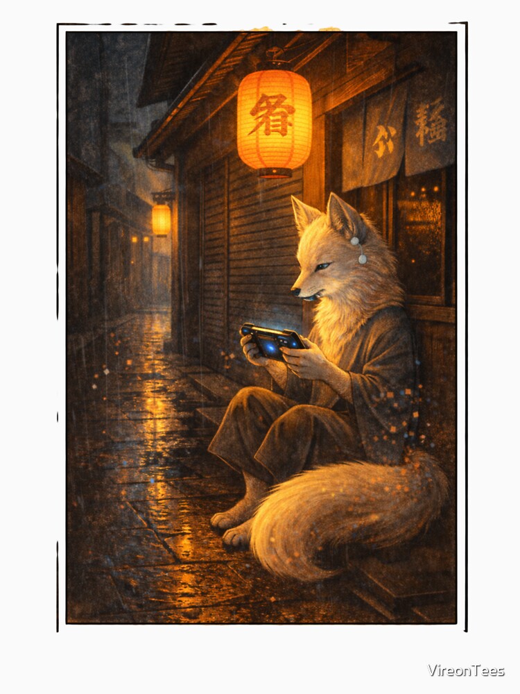 Rainy Night Grind – Zen Fox Gamer Illustration by VireonTees